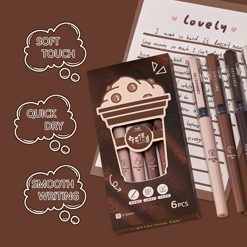 Gel Ink Pen Set - Pack of 6 Brown Gel Pens