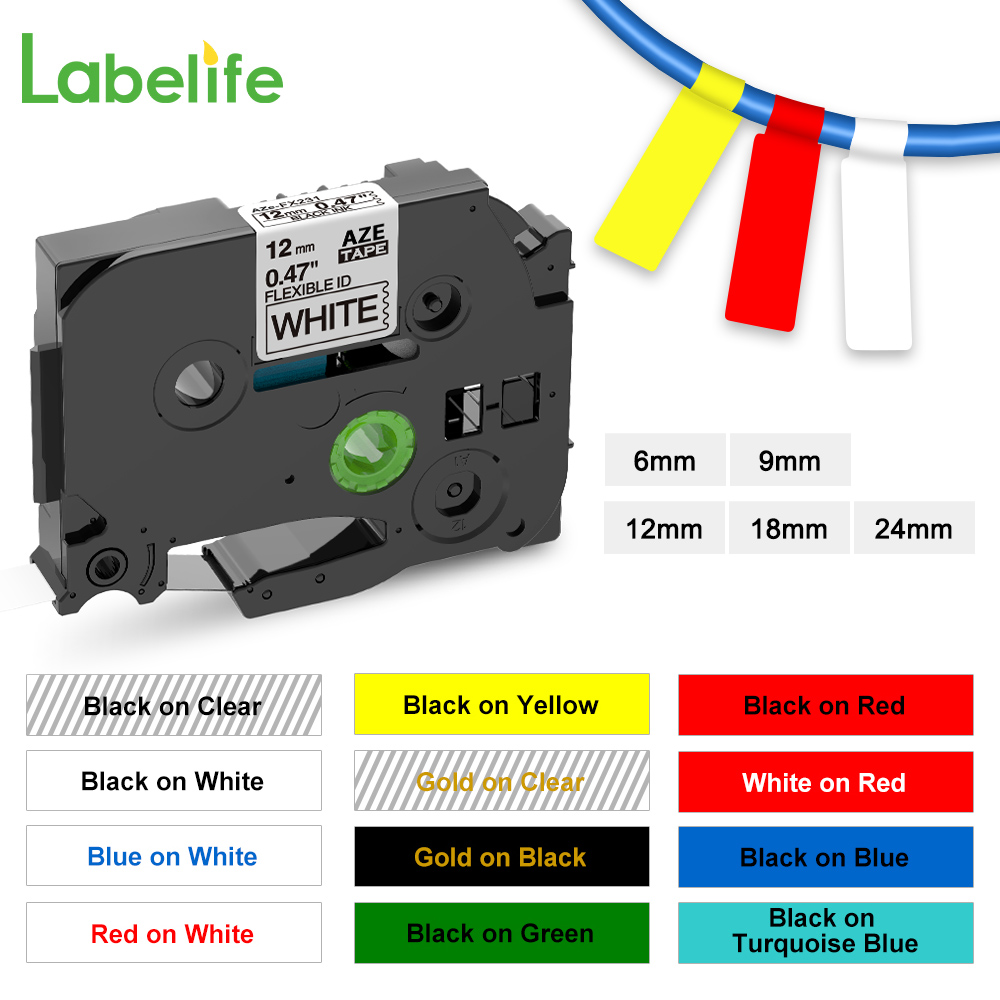Label Printer Tape - Nhiều Màu TZe-FX231 Cáp Linh Hoạt